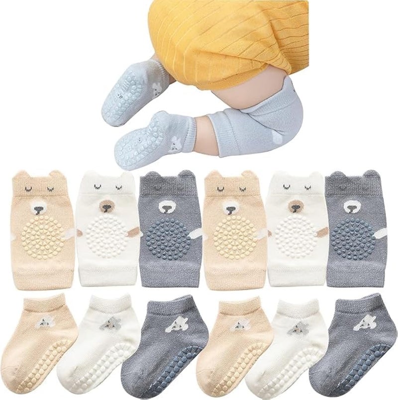 ISANPAN Unisex Baby Crawling Anti-Slip Knee Pads and Socks,Save Baby Knee and Ankle (Color A, 6-12 Months) - Image 1
