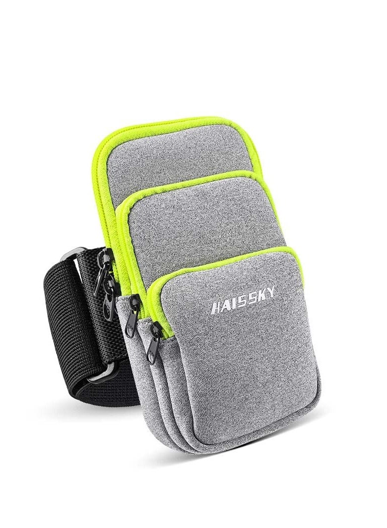 SYOSI 3 Pockets Running Phone Armband Holder for iPhone 15 14 Plus 13 12 11 Pro Max Samsung Galaxy Pouch Key Card Bag, Water Resistant Sport Arm Band Sleeve Fit Fitness Exercise Workout Gym - Image 1