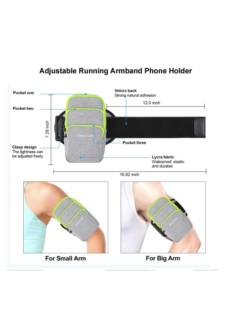 SYOSI 3 Pockets Running Phone Armband Holder for iPhone 15 14 Plus 13 12 11 Pro Max Samsung Galaxy Pouch Key Card Bag, Water Resistant Sport Arm Band Sleeve Fit Fitness Exercise Workout Gym - Image 2
