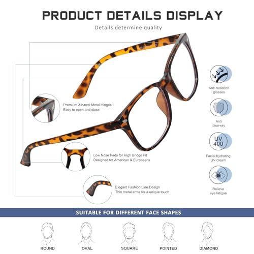 Jectieey Reading Glasses for Women Men - Blue Light Blocking UV Filter Computer Readers,Anti Eyestrain Eyeglasses(*Leopard, 1.5X) - Image 2