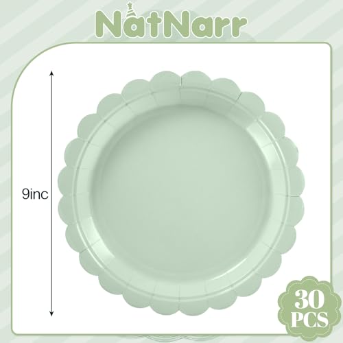 NatNarr 30 Pcs Sage Green Paper Plates 9 Inch Disposable Scalloped Sage Green Plates Cute Dessert Cake Plate Party Dinner Plate for Baby Shower Wedding Bridal Shower - Image 5