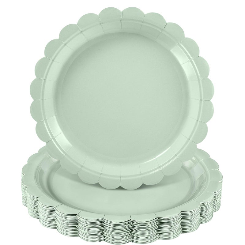 NatNarr 30 Pcs Sage Green Paper Plates 9 Inch Disposable Scalloped Sage Green Plates Cute Dessert Cake Plate Party Dinner Plate for Baby Shower Wedding Bridal Shower - Image 3