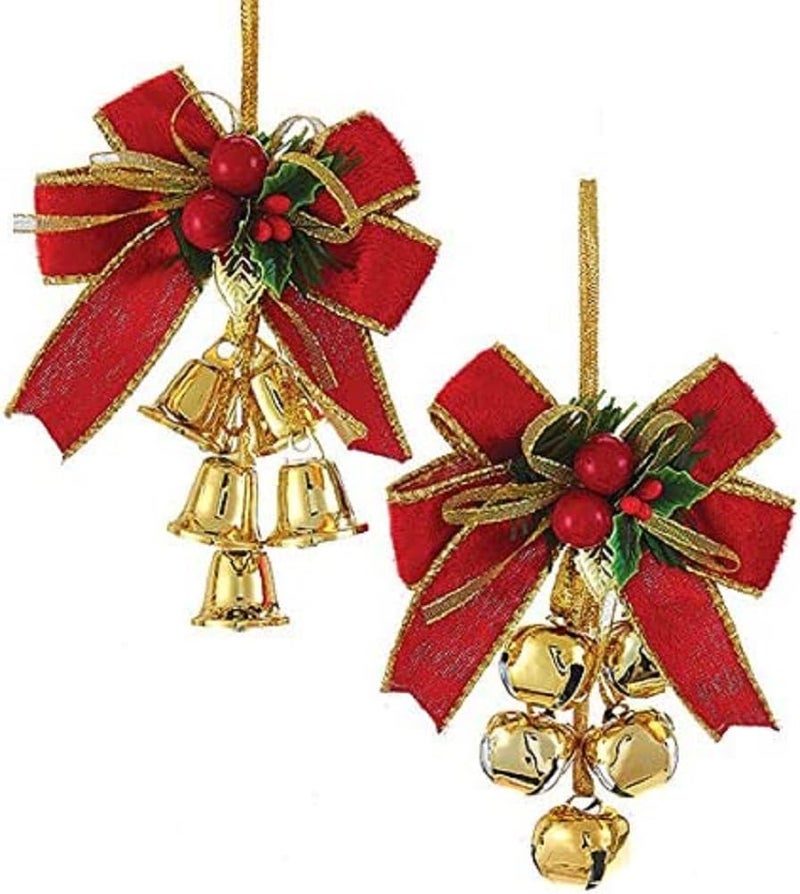 Red and Gold Bow With Bells Ornaments 2 Assorted