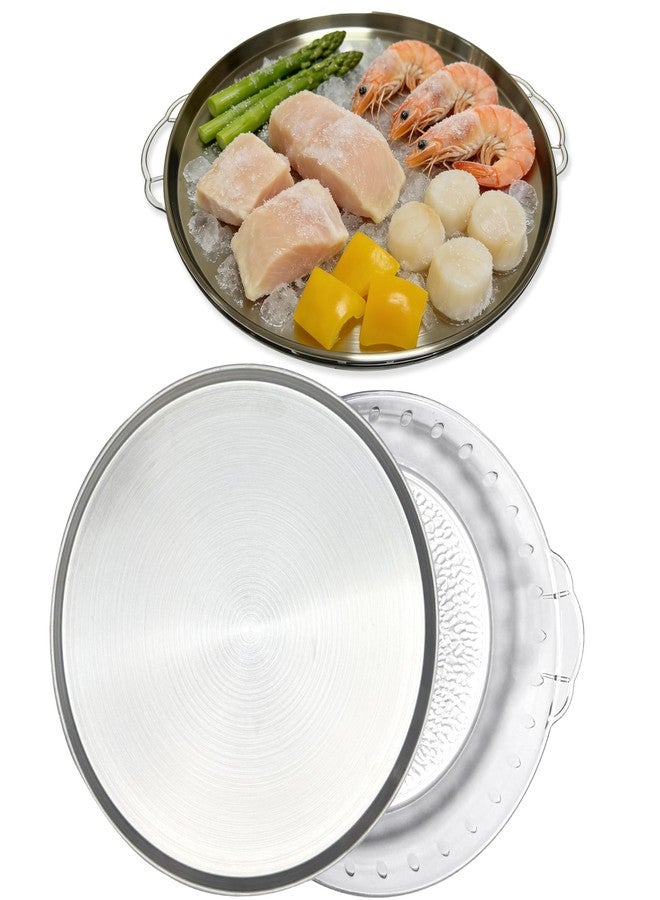 AUZPFRUM Silver Chilled Serving Tray for Parties 11.8" Compartments Ice Bowl Keeps Food Fruit Dish Cold Platter for Vegetable Seafood Shrimp Cocktail Appetizer Oysters Cheese - Image 1