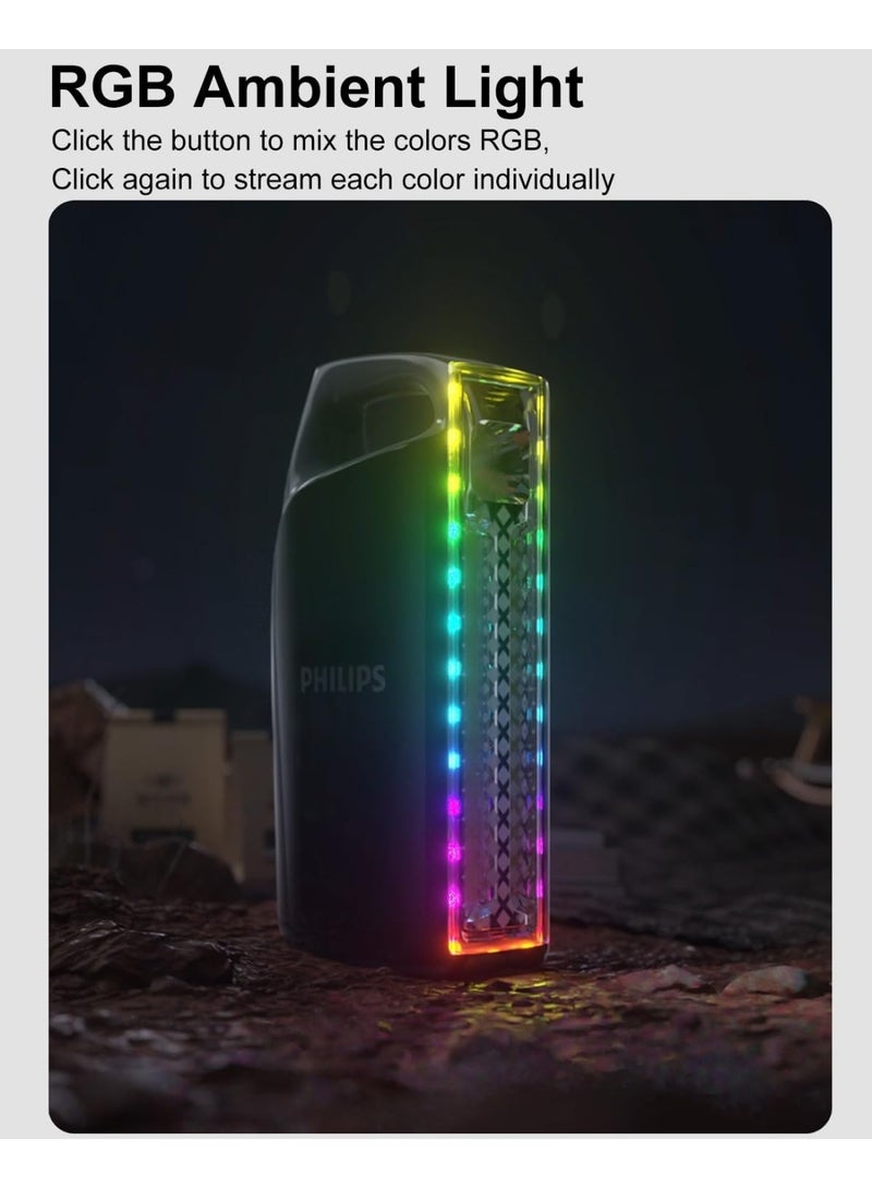 Philips 10W Portable Rechargeable Emergency Lantern | 1000 Lumens Brightness | 3-in-1 Function (Flashlight / Camping / RGB Ambient Light) | 4000 mAh Battery | USB Type-C Charging | LED Indicators | Durable ABS Body | Ideal for Home, Outdoor, Camping, Hiking & Emergency black - Image 5