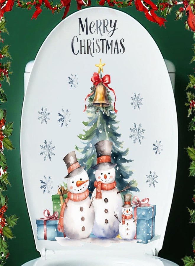 AUOCATTAIL 3 Sheets Christmas Toilet Stickers Toilet Lid Decals Xmas Tree Snowman Snowflake Colorful Bell Pattern Bathroom Wall Toilet Cover Self-Adhesive Decals Merry Christmas Home Decoration - Image 2