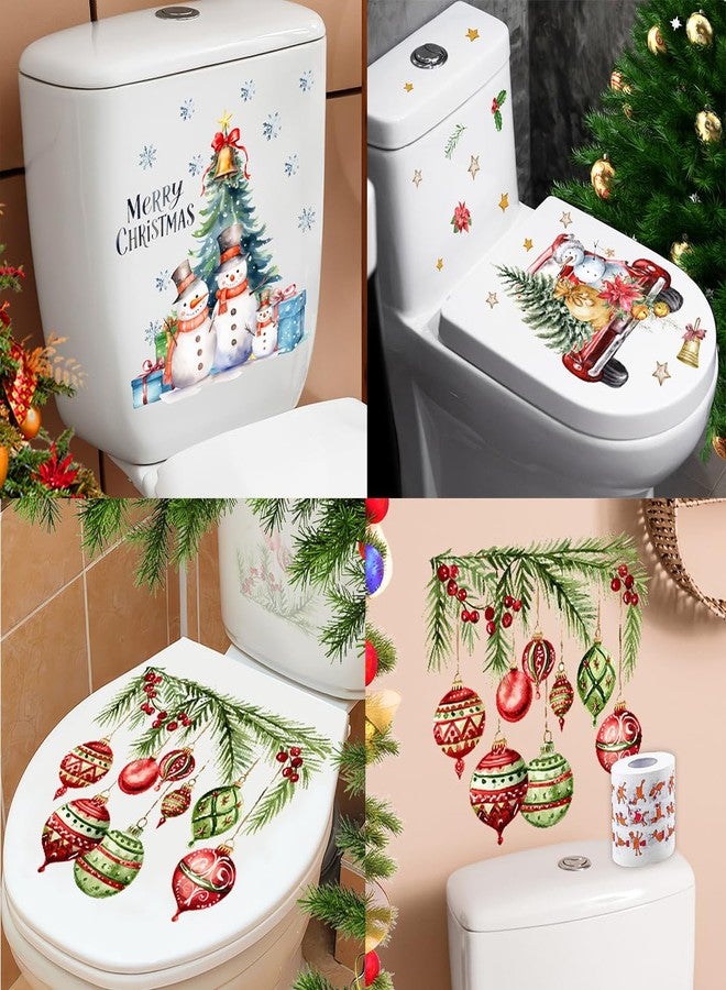 AUOCATTAIL 3 Sheets Christmas Toilet Stickers Toilet Lid Decals Xmas Tree Snowman Snowflake Colorful Bell Pattern Bathroom Wall Toilet Cover Self-Adhesive Decals Merry Christmas Home Decoration - Image 5