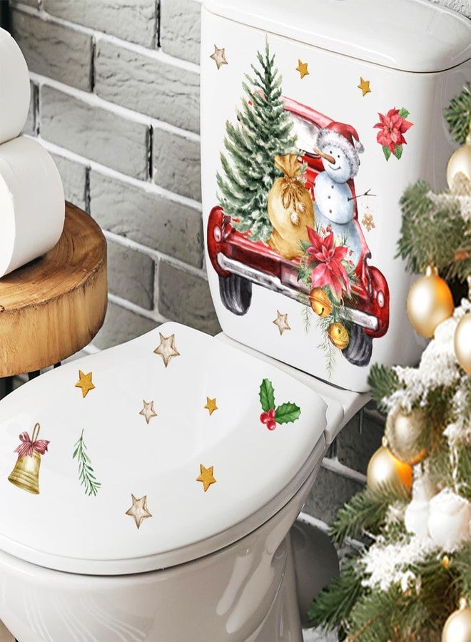 AUOCATTAIL 3 Sheets Christmas Toilet Stickers Toilet Lid Decals Xmas Tree Snowman Snowflake Colorful Bell Pattern Bathroom Wall Toilet Cover Self-Adhesive Decals Merry Christmas Home Decoration - Image 3