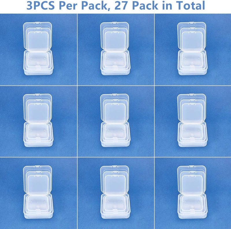 BENECREAT 27 Pack Mixed Size Rectangle Mini Transparent Plastic Bead Storage Containers with Lid for Items, Pills, Herbs, Tiny Pearl, Jewellery - Image 3
