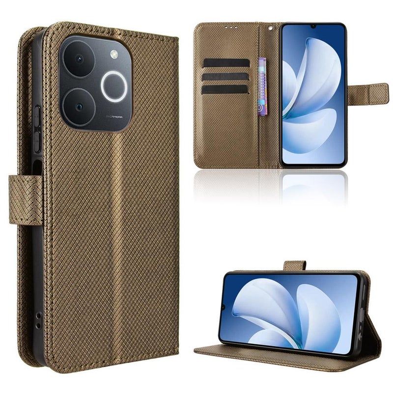 erorex For Realme C71 4G India / Note 70T 4G Diamond Texture Leather Phone Case(Brown) - Image 1