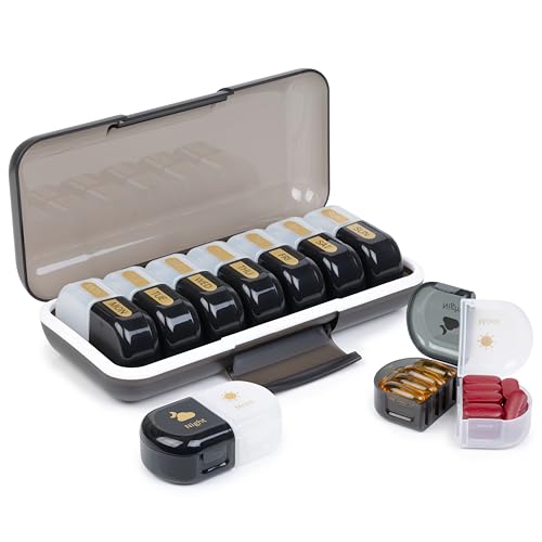 POPCUBE Premium Medicine Organizer Box 2 times a day with Detachable Compartments-Pill Organizer Box for Travel, storing medicines, pills, supplements (Black & White) - Image 1