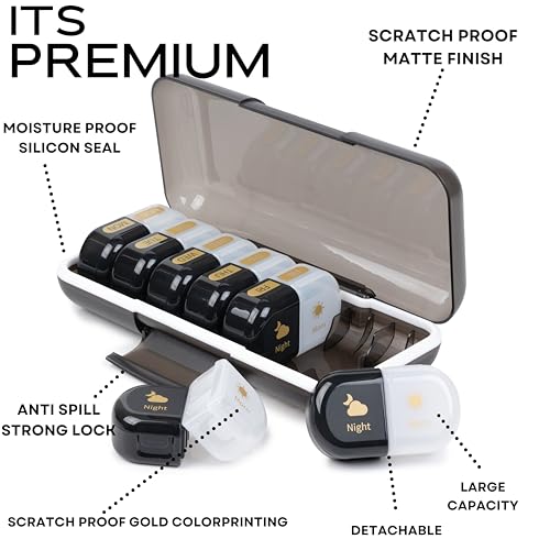 POPCUBE Premium Medicine Organizer Box 2 times a day with Detachable Compartments-Pill Organizer Box for Travel, storing medicines, pills, supplements (Black & White) - Image 3