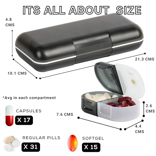 POPCUBE Premium Medicine Organizer Box 2 times a day with Detachable Compartments-Pill Organizer Box for Travel, storing medicines, pills, supplements (Black & White) - Image 2