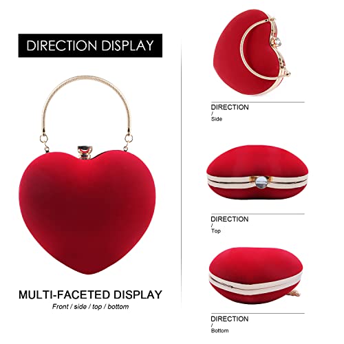 LUI SUI Women Heart Purse Wedding Party Evening Bag Cute Heart Shaped Clutch Small Cocktail Prom Tote Handbag - Image 4