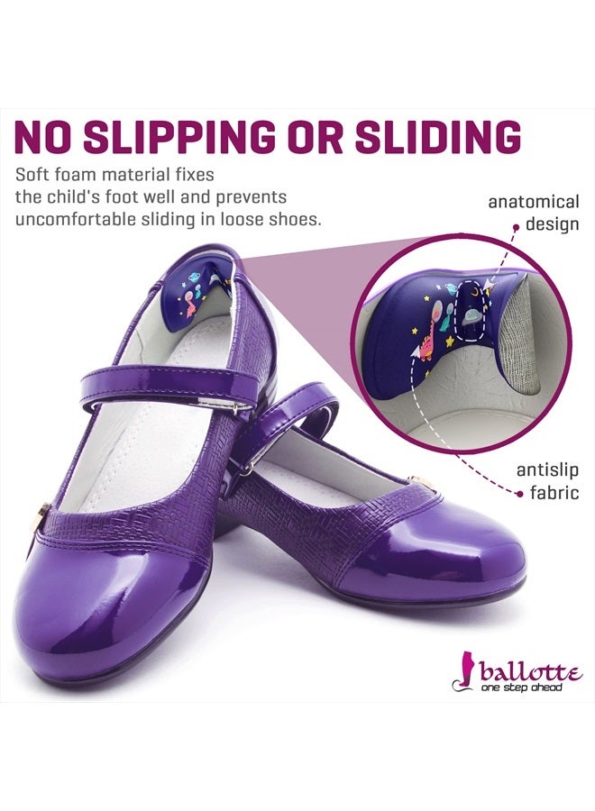 Ballotte 4 Soft Heel Pads for Loose Shoes [Kids Shoe Inserts Improve Shoe Fit] Prevent Skin Rubbing and Blister, Extra Sticky Dinosaur Heel Cushion for Girls and Boys School Shoes, Toddler Shoes - Image 4