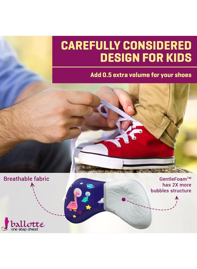 Ballotte 4 Soft Heel Pads for Loose Shoes [Kids Shoe Inserts Improve Shoe Fit] Prevent Skin Rubbing and Blister, Extra Sticky Dinosaur Heel Cushion for Girls and Boys School Shoes, Toddler Shoes - Image 3