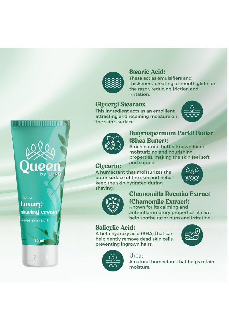 Queen By Lord Shaving Cream For Sensitive Skin Herbal Scent (Travel Size) 75ml - Image 2