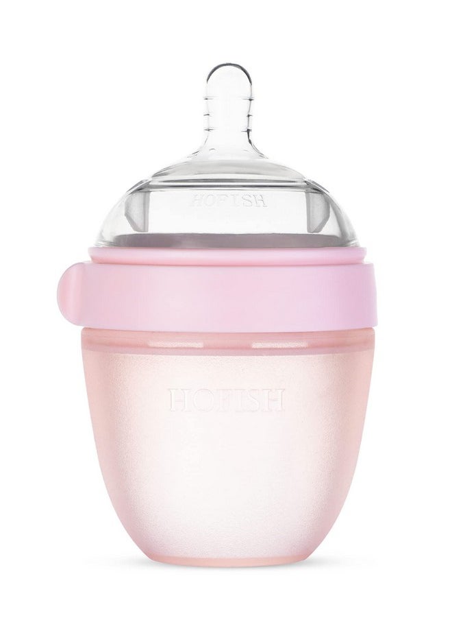 HOFISH Silicone Baby Bottle, Anti-Colic, Natural Feel, Easy To Clean Pink, 5 Ounce For 0-6M  - Image 1
