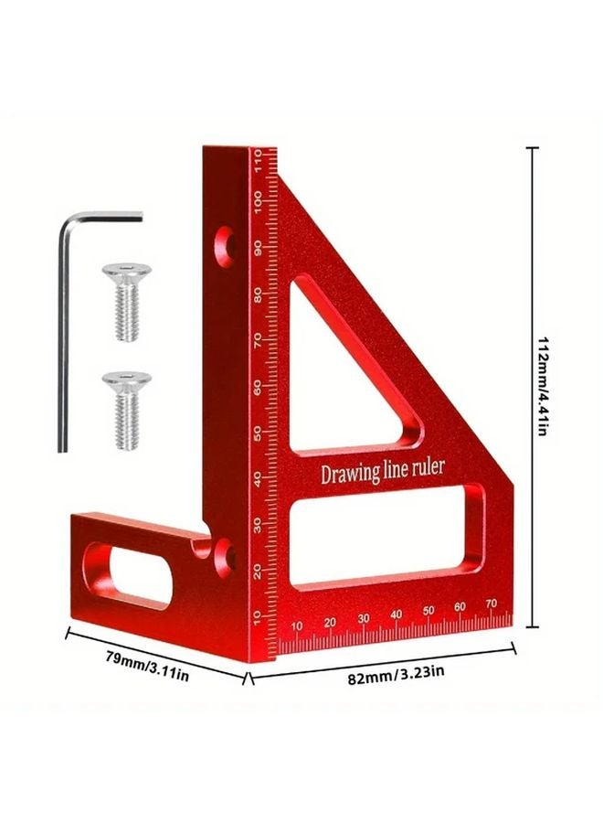 مسطرة مثلثية من سبائك الألومنيوم الحمراء بزاوية 45 و90 درجة، أداة قياس دقيقة لأعمال النجارة والدي آي واي - Image 1