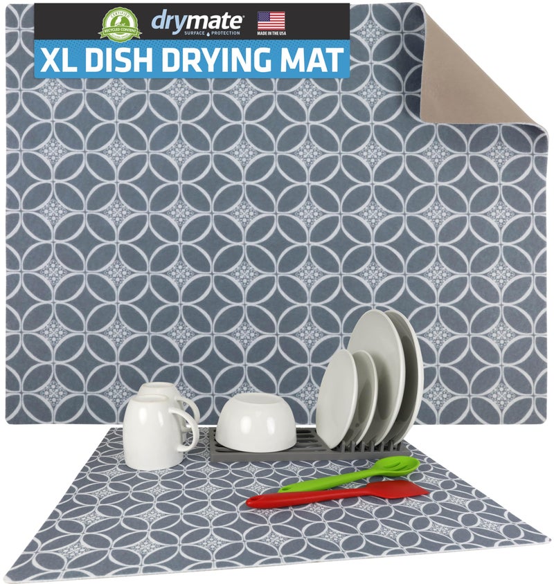 Drymate Jumbo XL Dish Drying Mat (19â€x24â€), Low-Profile, Super Absorbent, Quick Dry Fabric, Waterproof & Slip-Resistant, for Kitchen Counter, Trimmable, Easy to Clean (USA Made)(Indigo Grey) - Image 1