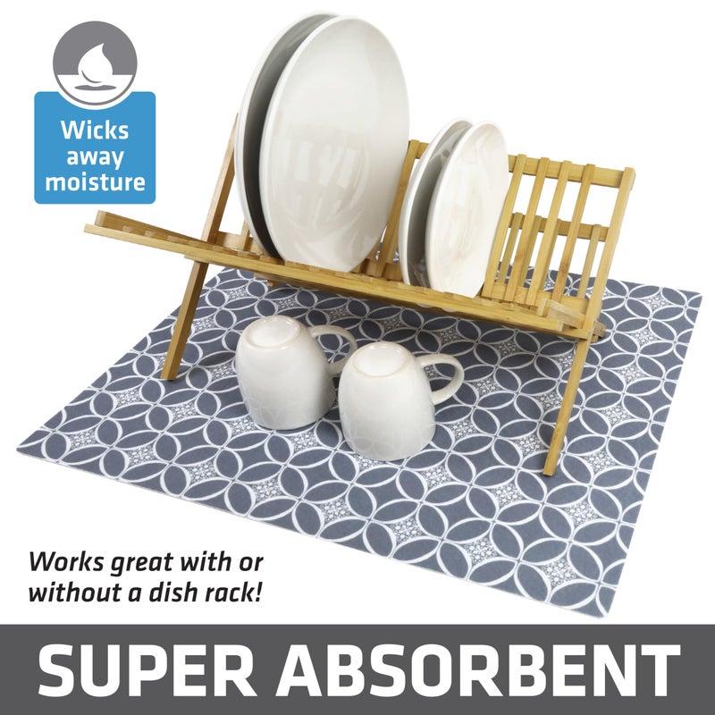 Drymate Jumbo XL Dish Drying Mat (19â€x24â€), Low-Profile, Super Absorbent, Quick Dry Fabric, Waterproof & Slip-Resistant, for Kitchen Counter, Trimmable, Easy to Clean (USA Made)(Indigo Grey) - Image 2