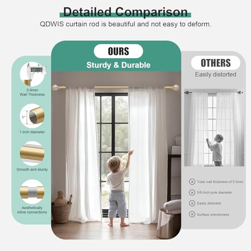 QDWIS 2 Pack Gold Curtain Rods for Windows 28 to 48 inch,1" Adjustable Heavy Duty Window Curtain Rod with Leaf Finials,Rustic Decorative Drapery Rods Set,Size:18-60'' - Image 3