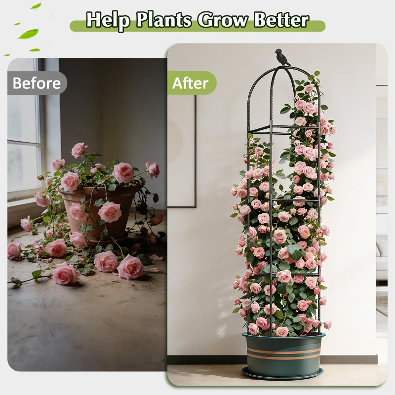 CL FUN Square Tomato Cages for Garden, 6.2 FT Cucumber Trellis for Flowers, Grape, Pea, Rose, Bean, Rustproof Plastic Coated Metal Plant Support for Potted Plants Indoor Outdoor - 2PC Obelisk Trellis - Image 4