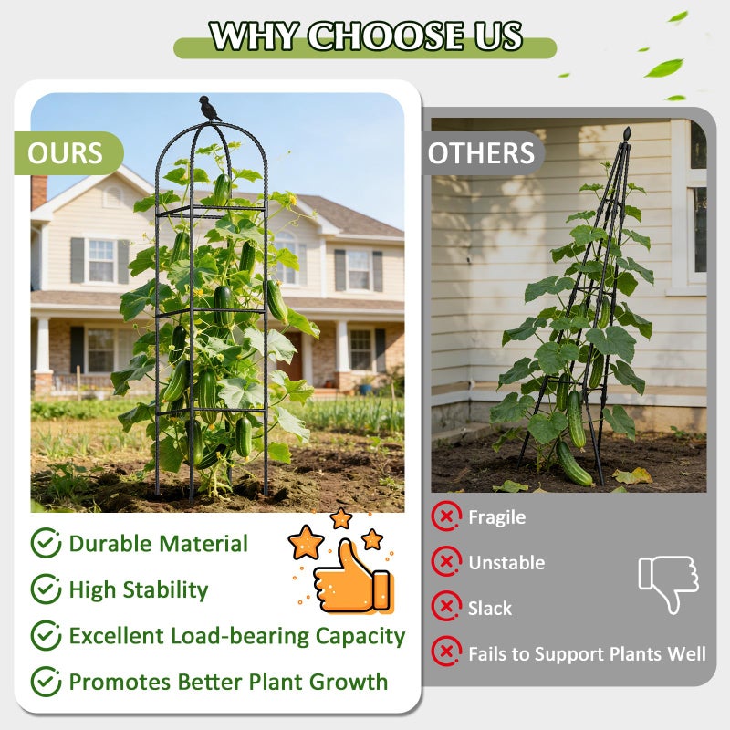 CL FUN Square Tomato Cages for Garden, 6.2 FT Cucumber Trellis for Flowers, Grape, Pea, Rose, Bean, Rustproof Plastic Coated Metal Plant Support for Potted Plants Indoor Outdoor - 2PC Obelisk Trellis - Image 3