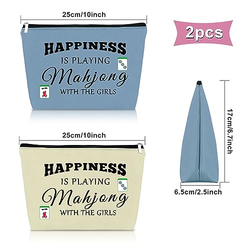 Sazuwu 2PCS Mahjong Themed Makeup Bag Unique Cosmetic Gifts for Mahjong Players Friends Birthday Christmas Travel Pouch - Image 2