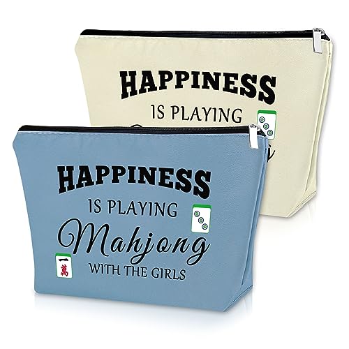 Sazuwu 2PCS Mahjong Themed Makeup Bag Unique Cosmetic Gifts for Mahjong Players Friends Birthday Christmas Travel Pouch - Image 1