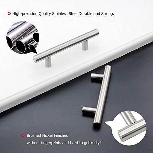 homdiy 10 Pack |Cabinet Handles Brushed Nickel Cabinet Pulls Cabinet Hardware 2-1/2in Hole Centers Drawer Pulls Kitchen Cupboard Euro T Bar Dresser Pulls 201SN - Image 4