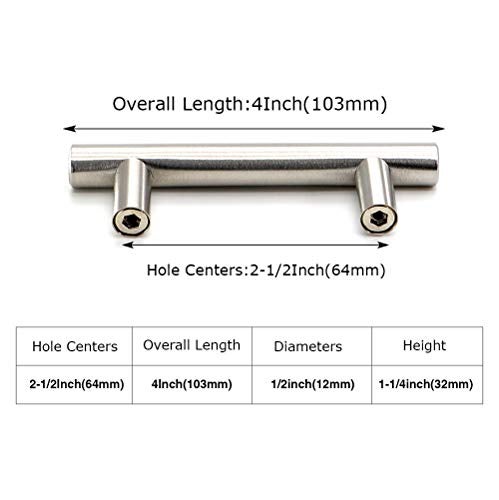 homdiy 10 Pack |Cabinet Handles Brushed Nickel Cabinet Pulls Cabinet Hardware 2-1/2in Hole Centers Drawer Pulls Kitchen Cupboard Euro T Bar Dresser Pulls 201SN - Image 2