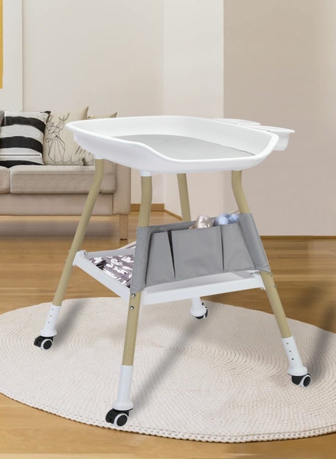 Deluxe baby changing table dresser diaper station with changing pad adjustable height top changing table with nursery organizer and Large storage rack for newborn baby and infant - Image 3