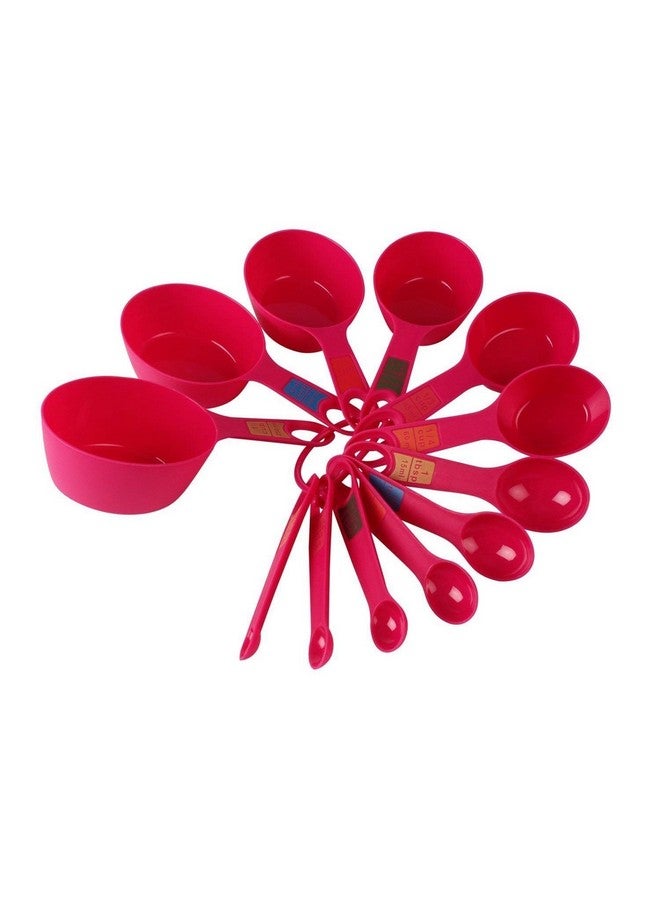 INOVERA (LABEL) Plastic 12 Piece Measuring Cups and Spoons for Kitchen Cake Baking and Cooking Teaspoon Tablespoon Spoon Accessories Tools Set (Pink) - Image 1