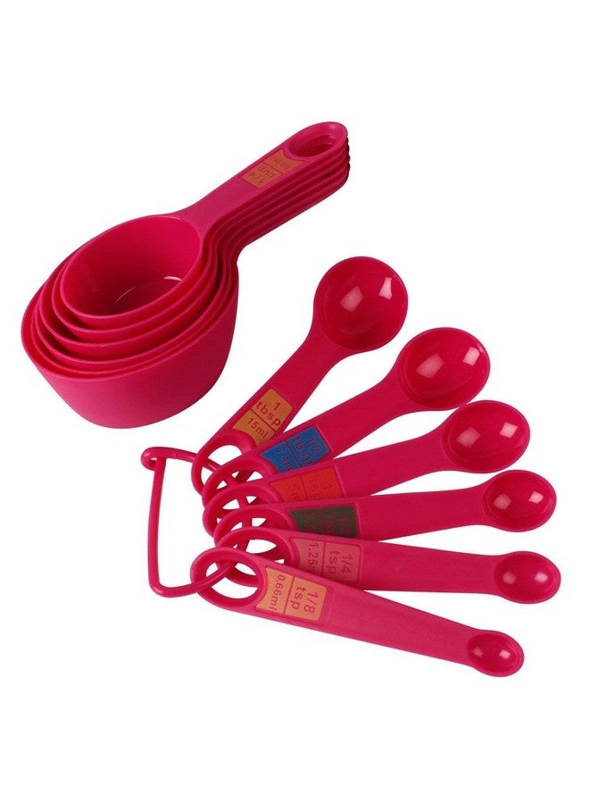 INOVERA (LABEL) Plastic 12 Piece Measuring Cups and Spoons for Kitchen Cake Baking and Cooking Teaspoon Tablespoon Spoon Accessories Tools Set (Pink) - Image 3