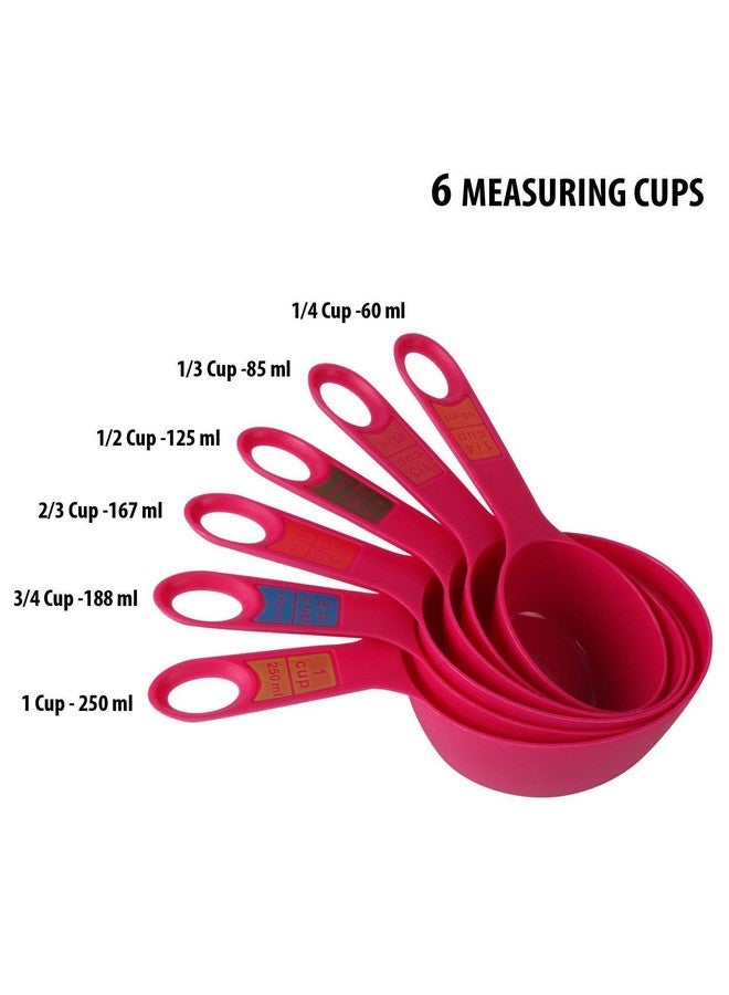 INOVERA (LABEL) Plastic 12 Piece Measuring Cups and Spoons for Kitchen Cake Baking and Cooking Teaspoon Tablespoon Spoon Accessories Tools Set (Pink) - Image 5