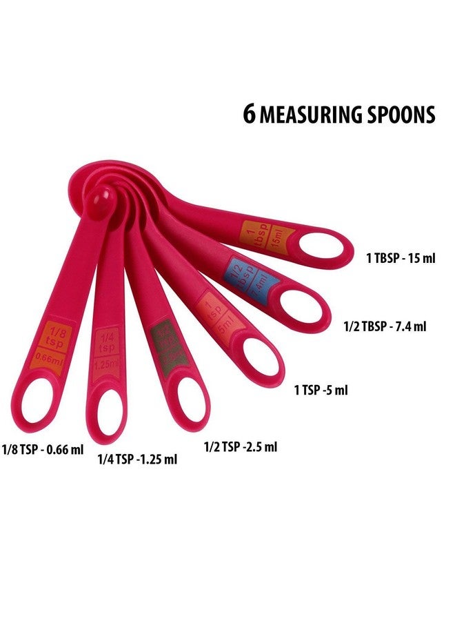 INOVERA (LABEL) Plastic 12 Piece Measuring Cups and Spoons for Kitchen Cake Baking and Cooking Teaspoon Tablespoon Spoon Accessories Tools Set (Pink) - Image 4