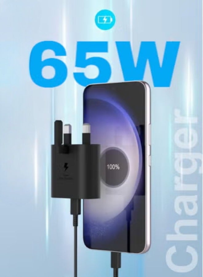 شاحن سريع جالكسي ماكس 65 واط رأس شاحن بثلاث مخارج مع كابل شحن يو اس بي من نوع C, اس 23 الترا اس 23 بلس اس 23 واس 23 واس 22 الترا واس 22 واس 21 الترا واس 21 واس 21 وايه 54 وايه 53 وايه 52 وايه - Image 2