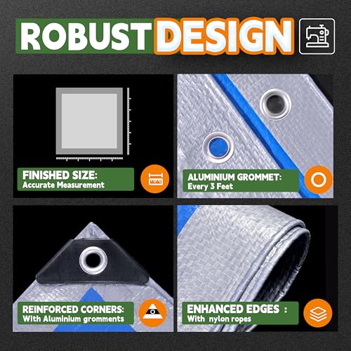 RAINDEWAY Small Tarps Waterproof 4x4 Feet（Pack of 2） 5.5 Mil Thick, Multipurpose Waterproof Poly Tarp Cover，Camping Tarpaulin Silver/Blue Tarp Finished Size - Image 5