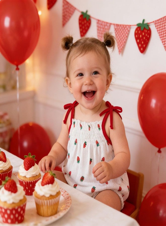 ROMPERINBOX Baby Girl Bodysuit Cotton Spaghetti Strap Sleeveless Onsies Summer Infant Camisole Romper (Strawberry,0-3 Months) - Image 5