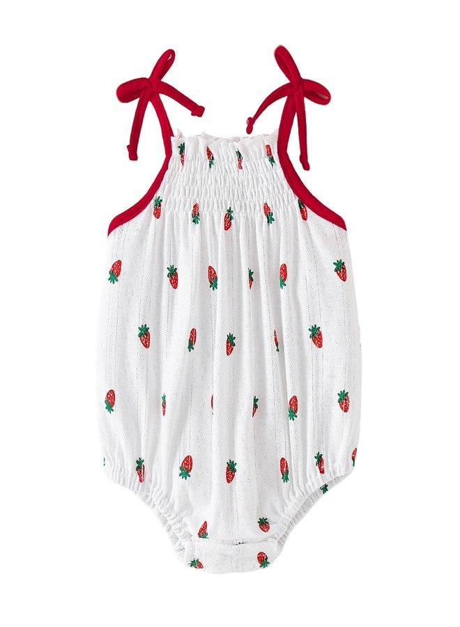 ROMPERINBOX Baby Girl Bodysuit Cotton Spaghetti Strap Sleeveless Onsies Summer Infant Camisole Romper (Strawberry,0-3 Months) - Image 1