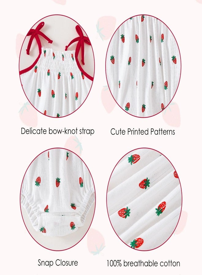 ROMPERINBOX Baby Girl Bodysuit Cotton Spaghetti Strap Sleeveless Onsies Summer Infant Camisole Romper (Strawberry,0-3 Months) - Image 3