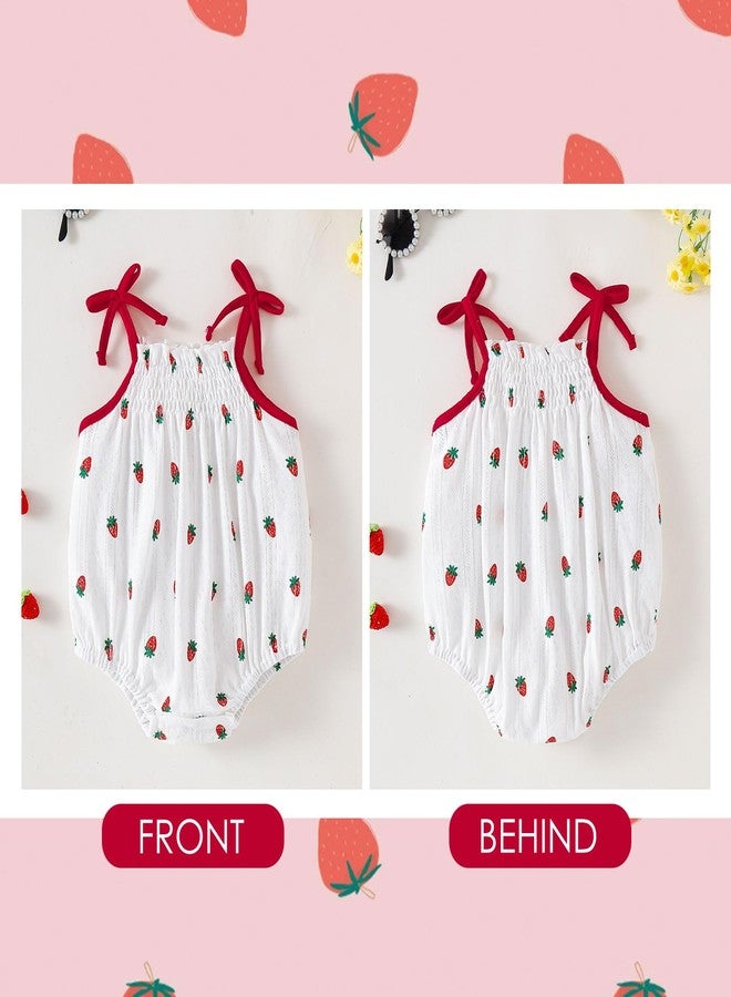 ROMPERINBOX Baby Girl Bodysuit Cotton Spaghetti Strap Sleeveless Onsies Summer Infant Camisole Romper (Strawberry,0-3 Months) - Image 2