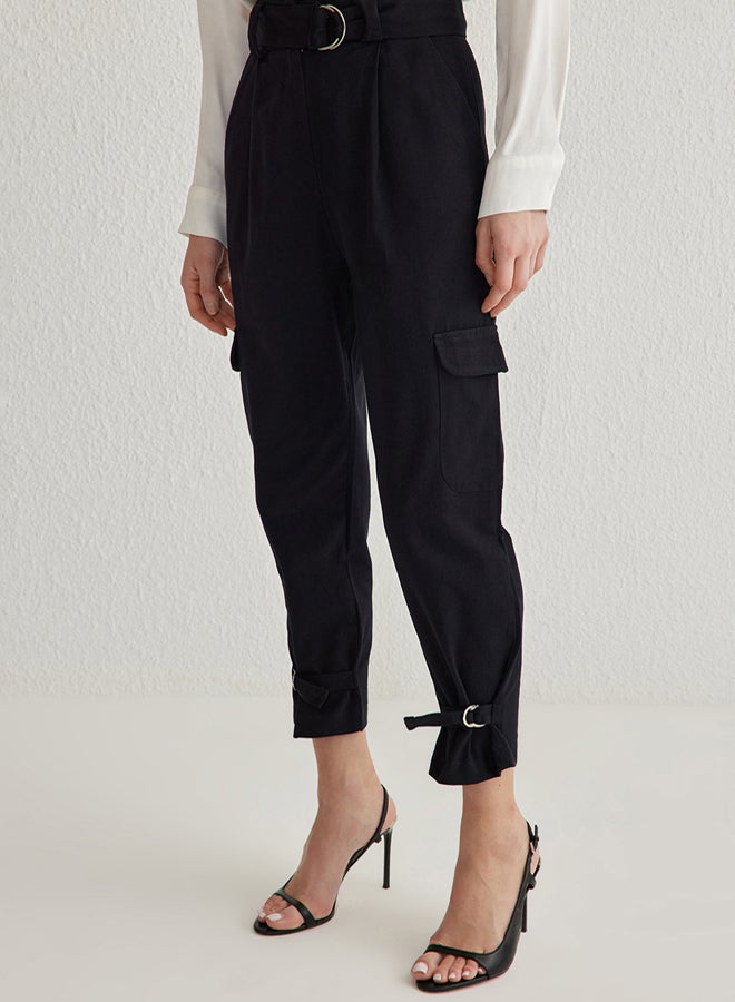 trendyol Black Belted Cargo Woven Trousers - Image 3