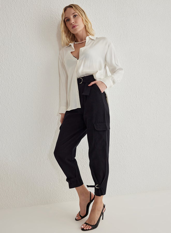 trendyol Black Belted Cargo Woven Trousers - Image 2