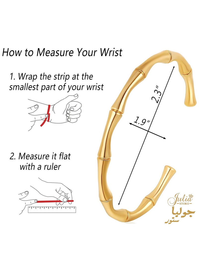 Julia Store 18K Gold Plated 316L stainless steel Bamboo Bracelet Bangle Bracelets for Women Adjustable Charm Bracelets Simple Thin Cuff Bangle Fashion Hook Bracelet - Image 4