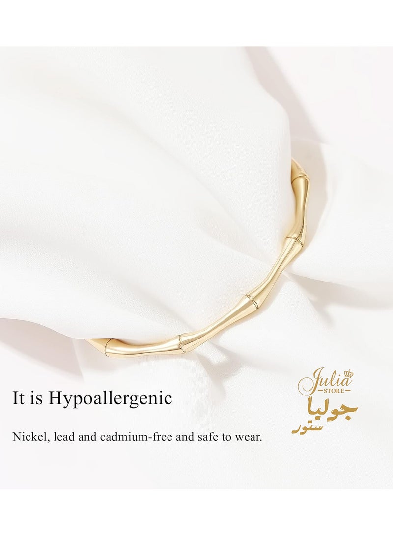 Julia Store 18K Gold Plated 316L stainless steel Bamboo Bracelet Bangle Bracelets for Women Adjustable Charm Bracelets Simple Thin Cuff Bangle Fashion Hook Bracelet - Image 5