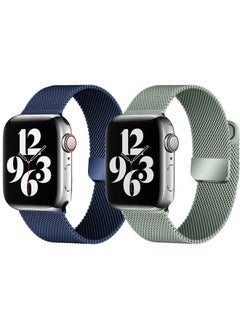 YOMNA [set of 2] YOMNA Magnetic Metal Milanese Loop Band Compatible with Apple Watch Band 42mm 44mm 45mm 49mm, Mesh Strap Replacement for iWatch Series Ultra SE 8 7 6 5 4 3 2 1 (Navy Blue/Matte Gray) 