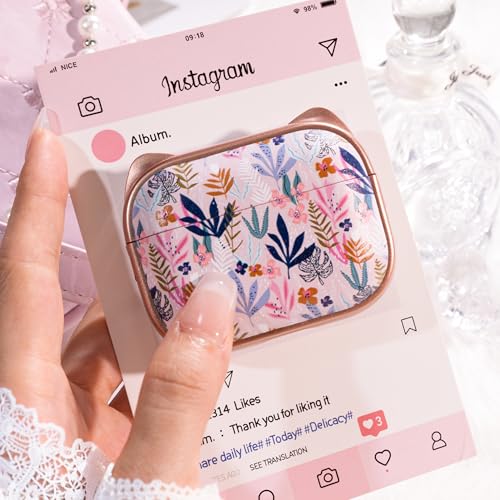 MHYALUDO for AirPods Pro 2 Case with Cleaning Kit, Cute Cat Ear Print Design & Cute Buckle for Girls, Phone Holder & Top Safe Lock Buckle Design for AirPods Pro 2nd/1st Gen case, Rose Gold Leaves - Image 4