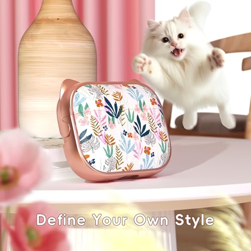 MHYALUDO for AirPods Pro 2 Case with Cleaning Kit, Cute Cat Ear Print Design & Cute Buckle for Girls, Phone Holder & Top Safe Lock Buckle Design for AirPods Pro 2nd/1st Gen case, Rose Gold Leaves - Image 2